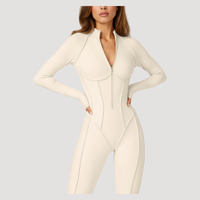 Combinaison de sport/yoga pour femme, écologique, extensible dans quatre directions, légère, avec fermeture éclair sur le devant, coupe ajustée, en spandex/nylon