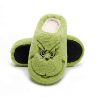 Pantoufles de Noël Grinch en polyester, épaisses, chaudes et douces, pour l'intérieur, chaussures d'hiver confortables, vente en gros d'usine