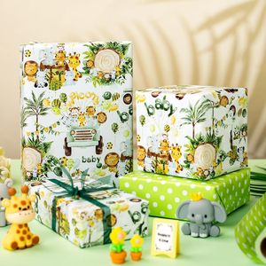 Baby Shower Wrapping <b>Paper</b> Greenery Safari Jungle Theme 46.8 Square Feet <b>Roll</b> Gift Wrap For Newborn Celebration - Product Image 4