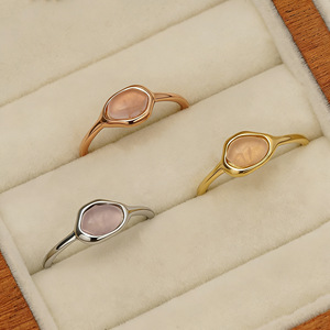 Rose Quartz <b>Ring</b> 316 Stainless Steel Geometric Shape <b>Pinky</b> <b>Ring</b> Women's Jewelry Gift - Product Image 3