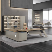 Escritorio Ejecutivo Modular de Madera Moderna y Lujosa Liyu, con Cerradura de Huella Digital, Lámpara de Ambiente, Personalizable, Muebles para Oficina en Casa