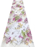 Tissu de dentelle guipure africaine brodé floral couleur aubergine de luxe, 5 yards