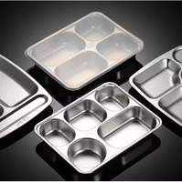 Plateau alimentaire en acier inoxydable personnalisé en Indonésie SUS 304 avec couvercle vaisselle de cantine d'étudiant de l'école services de coupe de pliage disponibles