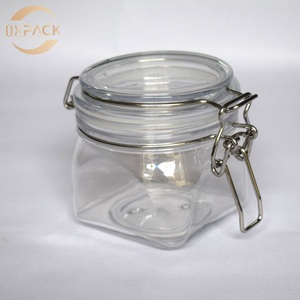 Pot en plastique PET scellé pour cuisine, avec couvercle à clipser - 450 ml, pour le stockage du miel, du sucre, des bonbons, des biscuits, des céréales - Product Image 1