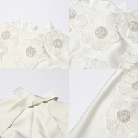Robes midi élégantes en satin blanc à fleurs 3D pour femmes, sans manches, col montant, amples et fluides, de luxe, pour invitées, vente en gros