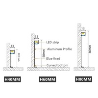 Profilé LED moderne H40/60/80mm en aluminium pour plinthe, bande lumineuse pour plinthe de sol, lampe linéaire d'angle murale en métal pour hôtels