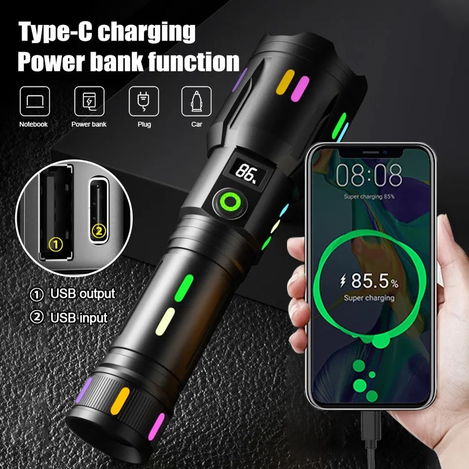 Led Multifunction Flashlight Waterproof Aluminum Spotlight Flashlight 5 Mode Usb Torch Linterna ...