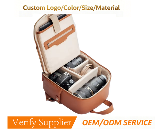Custom Leather Dslr Camera Backpack Photography Camera Bag Waterproof PU Leather Camera Video Bags Backpack