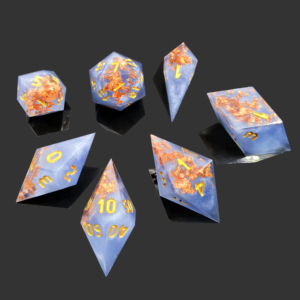 Dés polyédriques en résine à bords tranchants, peints à la main, multi-faces, avec remplissage en feuille d'or, pour jeux de rôle D&D. Ensemble de 7 jeux de table - Product Image 2