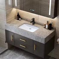 CBMMart Meubles de salle de bain flottants à usage domestique de luxe style gris avec dessus en marbre et évier unique à vendre
