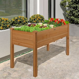 Wooden Elevated Hydroponic Garden <strong>Bed</strong> Planting Box Lockable Wheels Mobile Storage Eco-friendly Home Outdoor <strong>Block</strong> Contemporary - Product Image 1