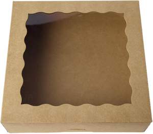 Cajas de Panadería Kraft Marrones de 12 Pulgadas, Cajas Grandes para Tartas de 12x12x2.5 Pulgadas con Ventana de PVC, Caja Desechable Natural para Galletas - Product Image 1