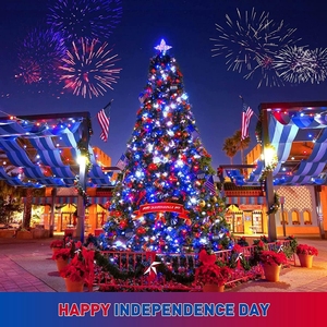 Hstyle 7M/12M/22M/32M Patriot Red White and Blue Solar String Lights <strong>Outdoor</strong> Waterproof 8 Modes <strong>July</strong> <strong>4th</strong> Patio Garden Tree <strong>Decor</strong> - Product Image 5
