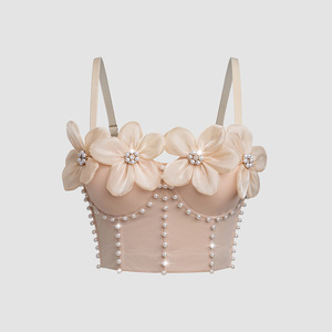 Vêtements pour femmes, soutien-gorge corset sans bretelles sophistiqué avec strass floraux 3D, crop top tendance - Product Image 3