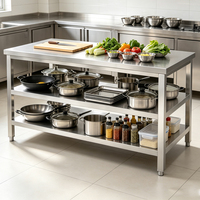 Meja Kerja Dapur Komersial 3 Tingkat dari Baja Anti Karat dengan Kaki Bulat, Peralatan Dapur untuk Restoran