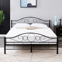 Base de Cama Metálica Desmontable con Cabecera y Piecera Arqueadas, Plataforma con Soporte de Láminas para Dormitorio, Hotel, Habitación de Huéspedes