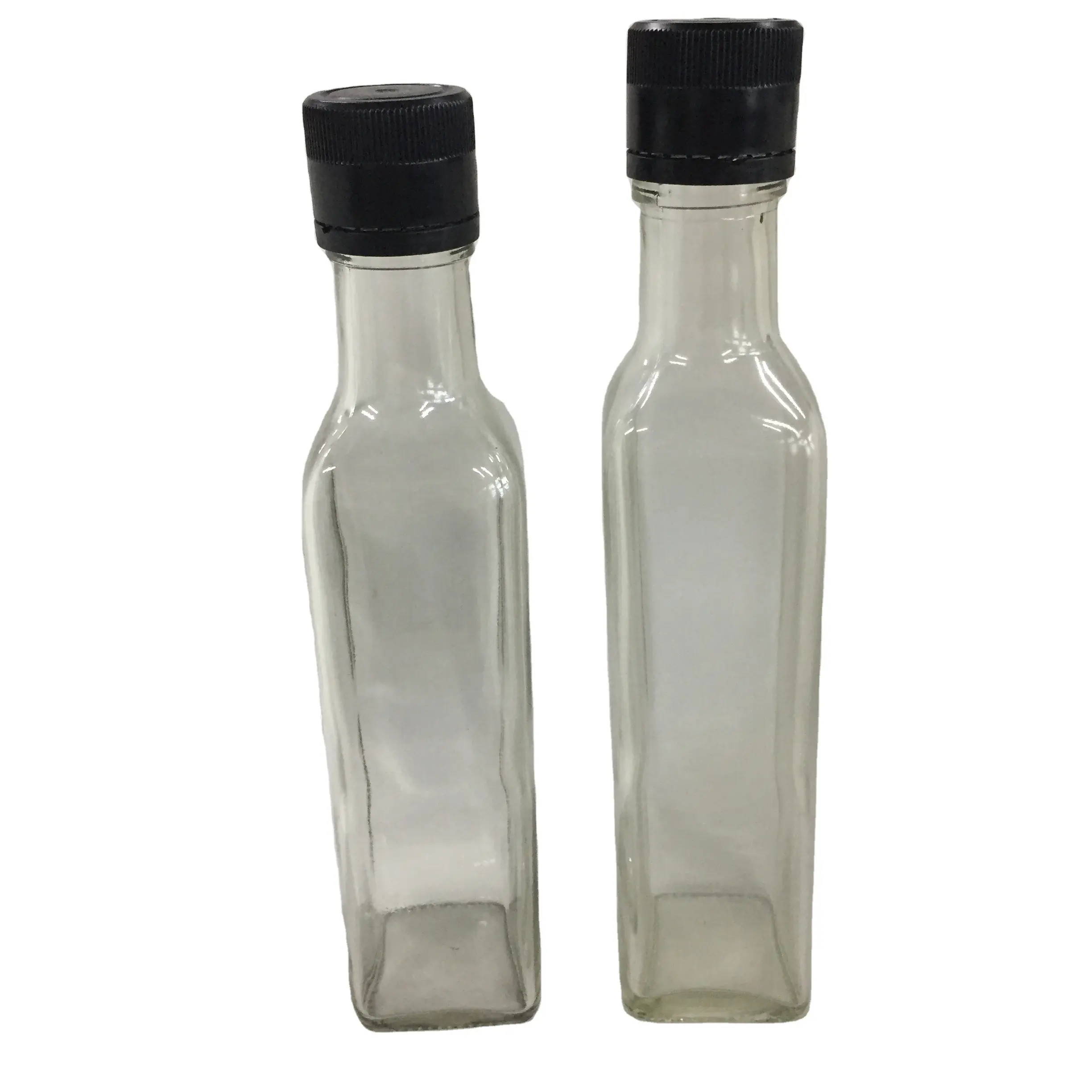 उच्च गुणवत्ता के साथ 500 ml स्पष्ट वर्ग कांच की बोतल जैतून का तेल के लिए एक सेट के ढक्कन