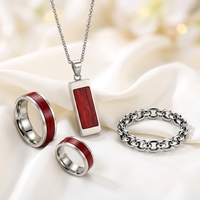 Ensemble de bijoux personnalisé en acier inoxydable 316L avec incrustation de bois, collier pendentif, bague, chaîne pour homme, vente en gros, usine OEM ODM, cadeau