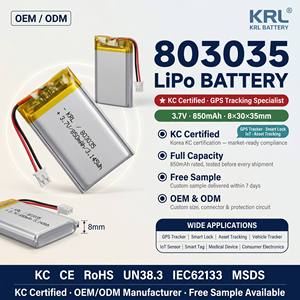KC Certification 803035 850mAh 3.7v Li-Polymer Battery for GPS Tracking Lithium Ion Pack OEM/ODM Lithium Battery - Product Image 1