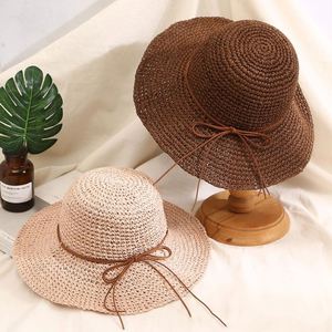 Sombrero de Playa Plegable de Paja Tejida para Verano, Sombrero de Paja de Papel Tejido a Crochet, Elegante y de Moda - Product Image 2