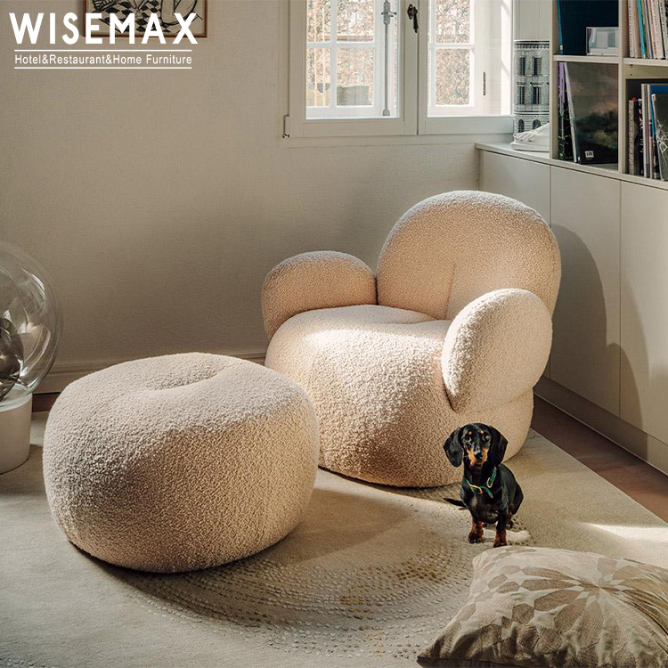 WISEMAX FURNITURE Teddy Lamb Wool Single Sofas for Living Room