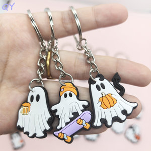 QY Halloween PVC Key Chain Cartoon Ghost <b>Keyring</b> Cute Pumpkin Skater <b>Charm</b> Bag Pendant Wholesale - Product Image 1