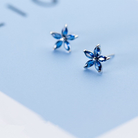 Blaue Zirkonia Blumen form 925 Sterling Silber Ohr stecker Ohrringe Kleine CZ Ohrringe Modeschmuck für Frauen