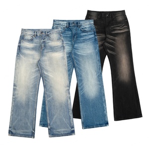 กางเกงยีนส์เดนิมทรงตรงหลวมสไตล์วินเทจฟอกสีแบบลำลองสำหรับผู้ชายขายส่งพร้อมปักโลโก้ตามสั่ง เอวกลาง สีน้ำเงิน - Product Image 1