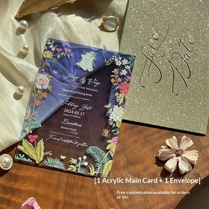 Invitations de mariage et lettres de fiançailles en acrylique, illustration florale, peintes à la main, style professionnel élégant haut de gamme - Product Image 1