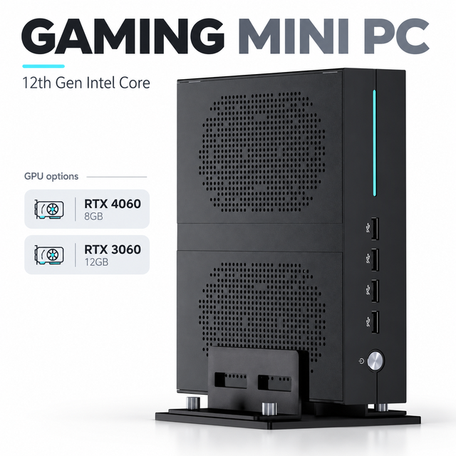 12th Intel Core I7 12700F I9 12900F Mini PC RTX3060 12G 4K Gaming Computer Desktop for Game Design Rendering Video Editing