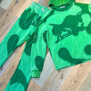 Custom Manufacturers 500 Gsm Heavyweight Thick Fabric Cut and <b>Sew</b> Vintage Hoodies <b>Set</b> Tracksuit Distressed Patch Cut and <b>Sew</b> - Product Image 1