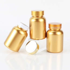 Gold PET Capsule <b>Bottle</b> Pharmaceutical <b>Pill</b> Container With Screw Cap For Vitamin Supplement Packaging - Product Image 2
