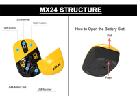 Laikun — Mini souris sans fil Portable, Orange, 2.4G, avec récepteur USB et batterie AAA, poids 40g uniquement, deux doigts gros