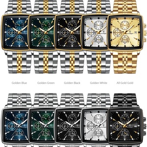Montre pour homme d'affaires, étanche, lumineuse, avec calendrier, chronographe, carrée, en acier inoxydable, quartz, montres pour homme, Reloj - Product Image 4