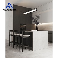 Meubles de cuisine modulaires AMAZBUILD en MDF, portes en MDF, design de luxe pour appartement, couleur personnalisée, plan de travail en quartz, évier inclus