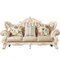 Canapé de luxe européen de style antique, design personnalisé par le fabricant, en cuir véritable doré, ensemble de canapés classiques pour villa