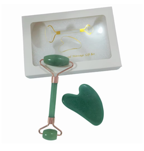 Ensemble de massage du visage en aventurine verte personnalisé, rouleau gua sha, emballage inclus - Product Image 1