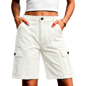 Nouveauté 2026 Shorts cargo blancs pour femme, taille haute, à braguette boutonnée, en toile, décontractés, respirants, coupe droite, couleur unie, ODM - Product Image 1