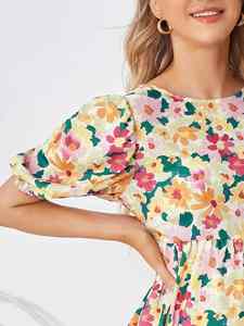 Robe florale à manches bouffantes, vêtements de grossesse, chemises de nuit de maternité, pyjamas, vêtements de maternité personnalisés, robe de nuit courte - Product Image 2