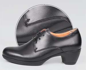 Zapatos de trabajo formales de tacón bajo para mujer, de cuero de vaca granulado, para exteriores, estilo uniforme, de fábrica. - Product Image 5