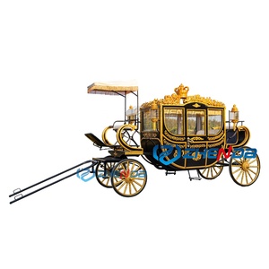 Calèche royale électrique rouge et or ornée pour transport de mariage, transport spécial - Product Image 6