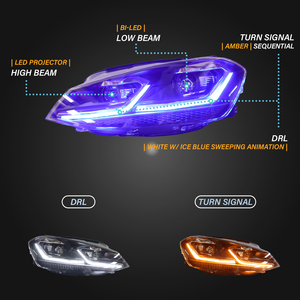 Conjunto de Faros LED para <span class=keywords><strong>VW</strong></span> <span class=keywords><strong>Golf</strong></span> 7 MK7 MK7.5 GTI 2013-2017, Proyector Láser BI-LED, Azul Hielo, Secuencial, Plug and Play - Product Image 3