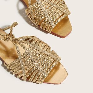 Sandalias romanas doradas y plateadas, zapatos planos con punta abierta y tiras para mujer, talla adulta Sy6188 Aa1 - Product Image 3