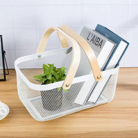 Panier de rangement pour légumes durable, panier de rangement pour fruits en maille de cuisine avec poignée en bois