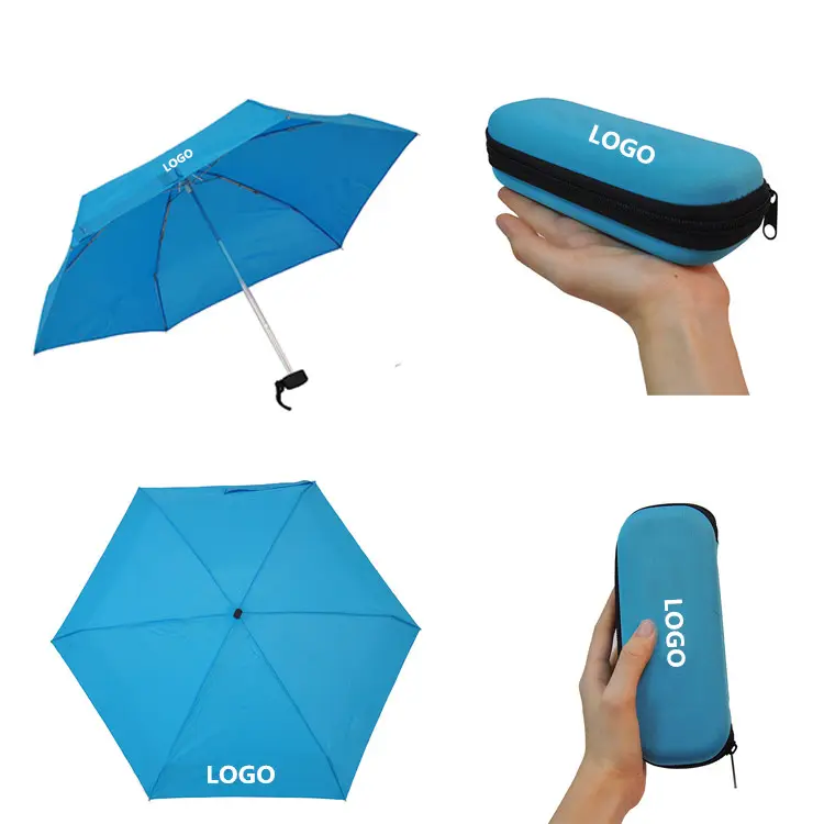 Professional Manufacture Cheap 5 Fold Pocket Size Flat Umbrella With EVA Case