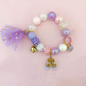 สร้อยข้อมือลูกปัดสีม่วงสำหรับเด็กผู้หญิงสร้อยข้อมือลูกปัดรูปการ์ตูนเต้นบัลเลต์มีพู่ห้อยสำหรับเด็กทารก - Product Image 2