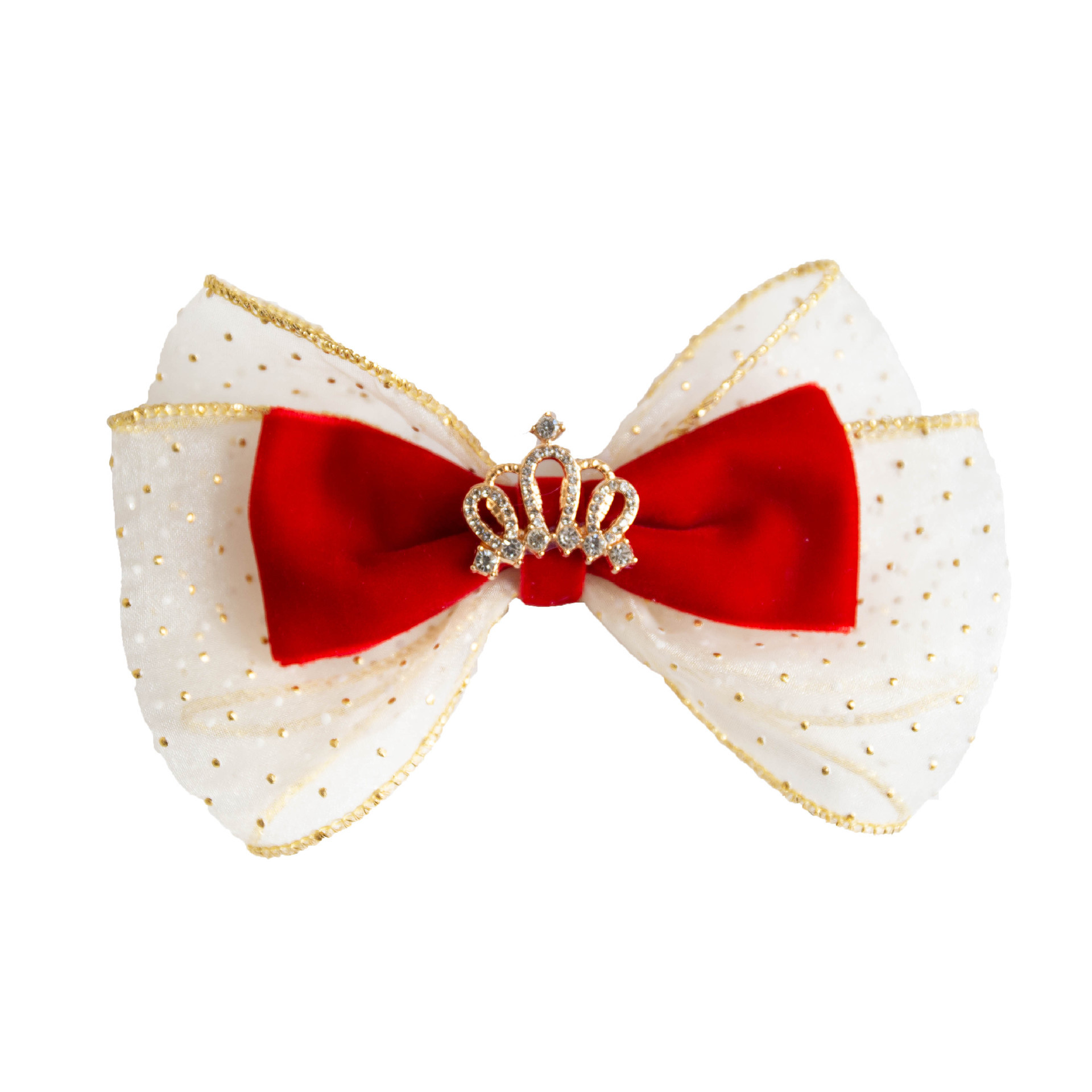 New Years Red Velvet Gauze Hair Bow Clip With Rhinestone  display picture 1