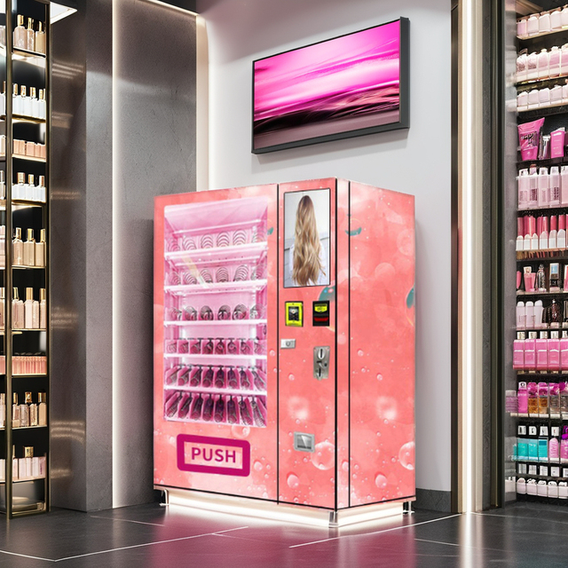 Cheap Price Beauty Pink Vending Machine With LED Lighting Wig Cosmetic Retail Product Vending Machine With Cash & Card Payments