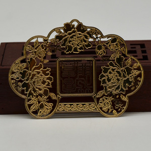 Copper Auspicious Floral Pattern <b>Bookmark</b> Plated Gold Die Cut Design For DIY Jewelry Hair Accessory - Product Image 4