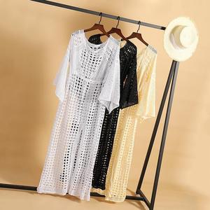 Crochet bianco lavorato a maglia Beach Cover Up Dress tunica costumi da bagno pareo lungo bikini Cover Up Swim Robe Plage Beachwear Y11514 - Product Image 3